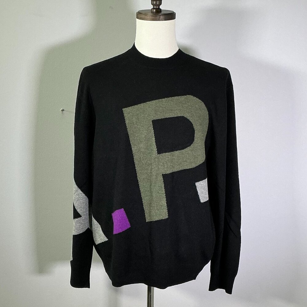 A.P.C. Pull Logo All Over H Men's Size M Black Wool Sweater NWT